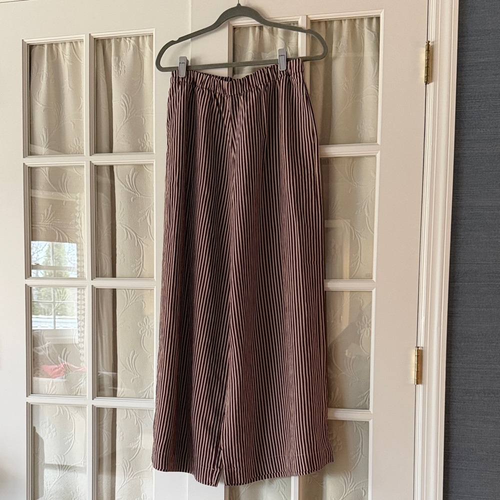 Zara Striped Wide Leg Pants - Burgundy and Cream